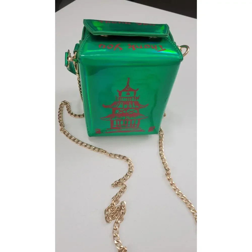BAM Forever Green Holographic Chinese Take Out Box Novelty Crossbody Purse Bag